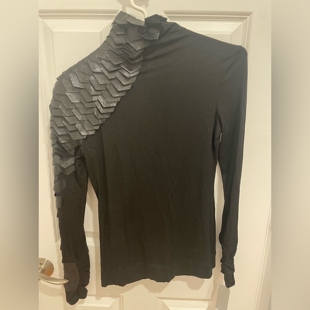 COPY - Black mockneck with leather sleeve